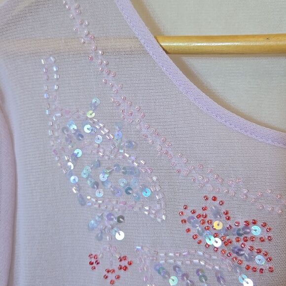 The Limited Sheer Y2K Nylon Top Large Beaded Sequin Fairy Soft Girl Feminine - Picture 4 of 10